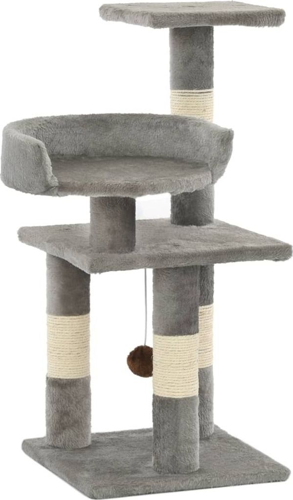 Eleganter Katzen-Kratzbaum mit Sisal-Kratzsäulen 65 cm Grau GermanyMöbel 12639 - Kratzbäume