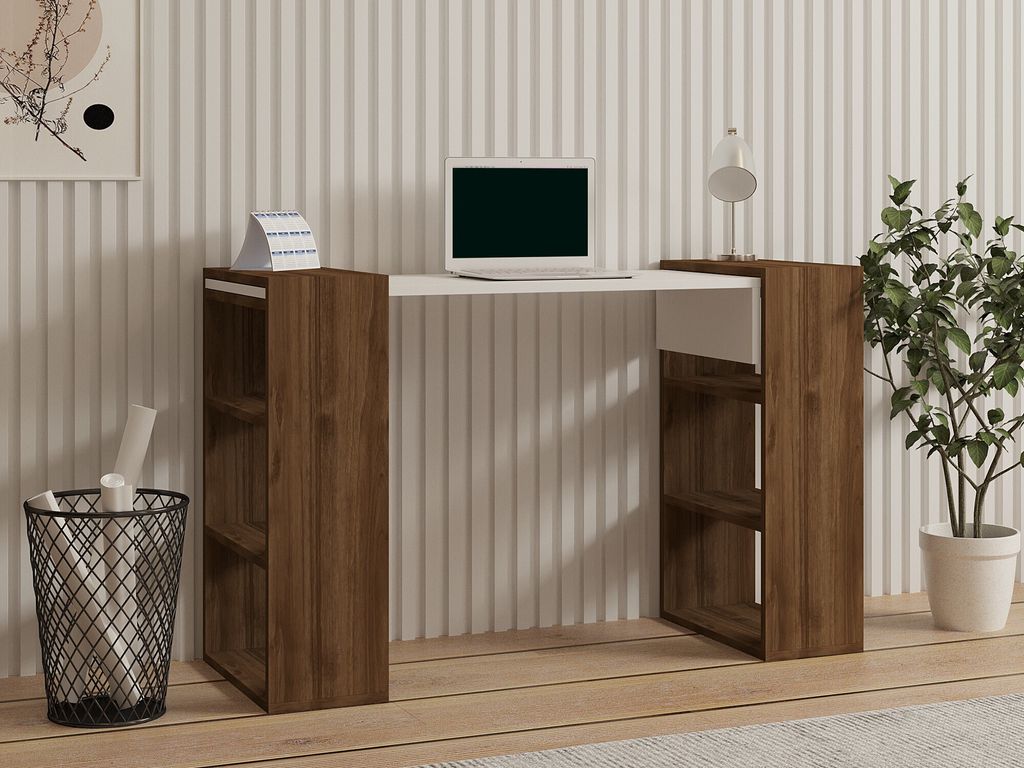 Skye Decor, Handy- Handy PUQ, Nussbaumfarbe,,Weiß, Couchtische, 75x124x43,6 cm, 100% Melaminbeschichtete Partikelplatte