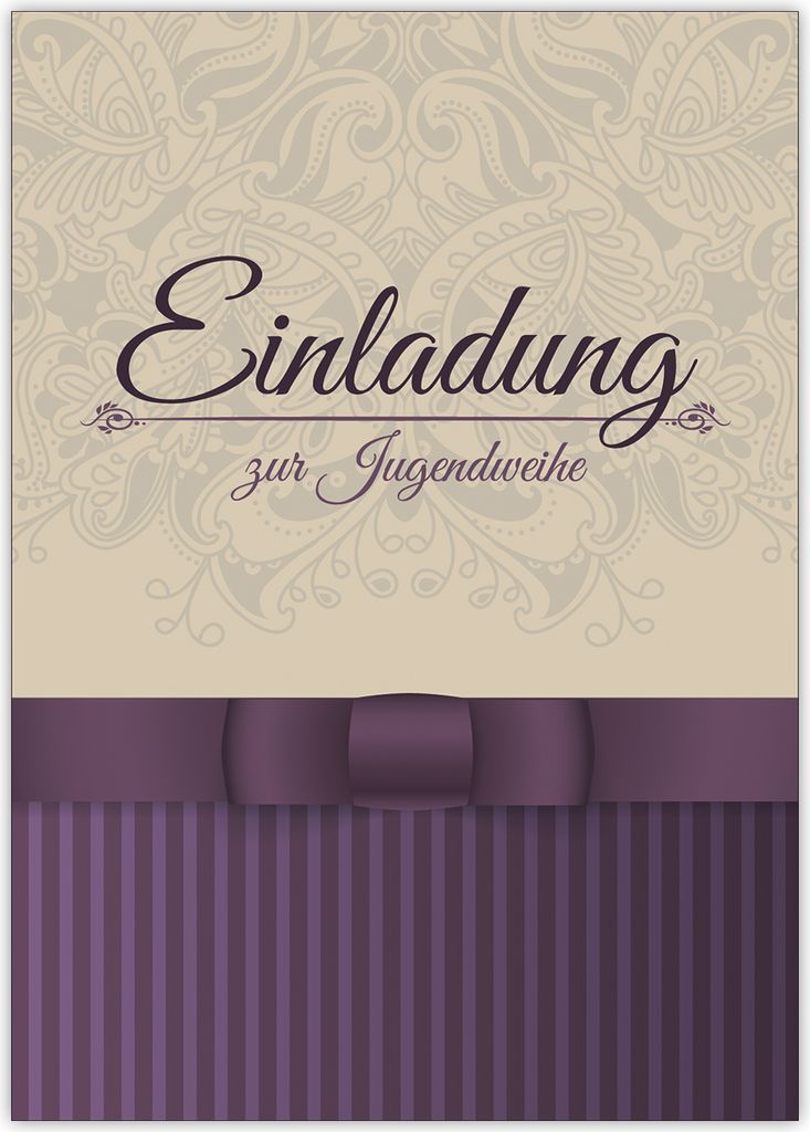 Klassische elegante Einladung zur Jugendweihe in beige, lila