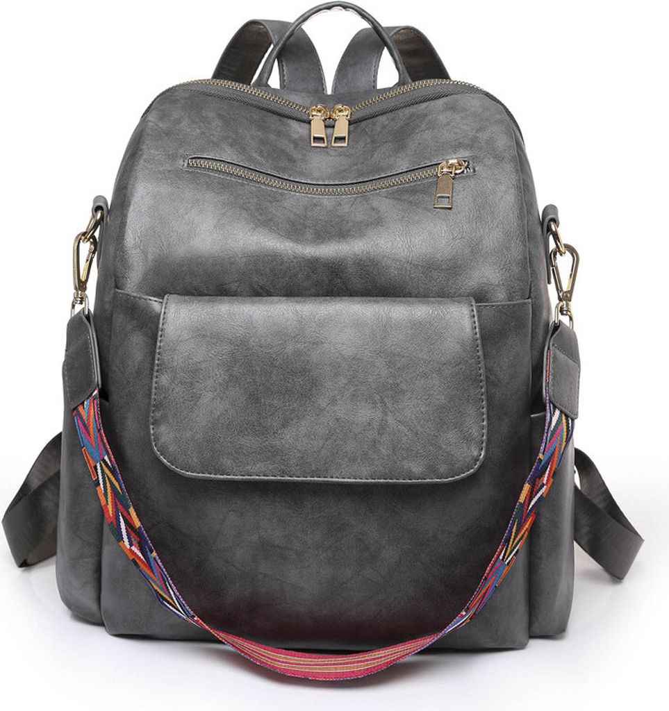 (Grau) Damen-Kunstleder-Rucksack-Geldbörsen Mehrzweck-Design Handtaschen und Umhängetasche Kunstleder-Reisetasche