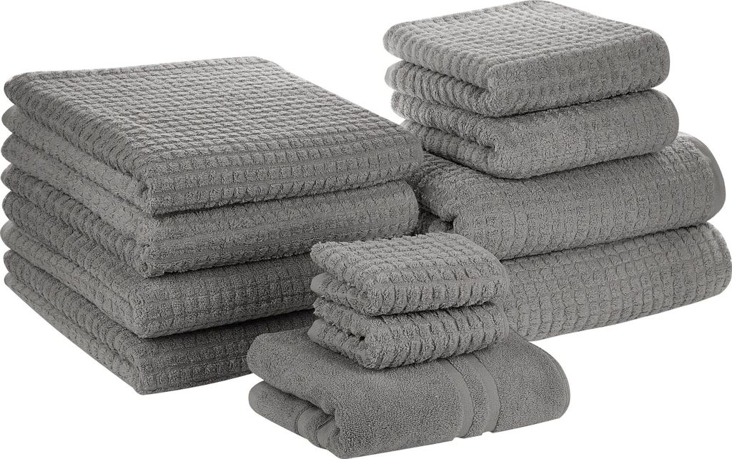 BELIANI Badehandtuch Set mit Badematte 11-teilig Grau Baumwolle Frottee Handtücher in verschiedenen Größen Badteppich Bad Ausstattung Accessories