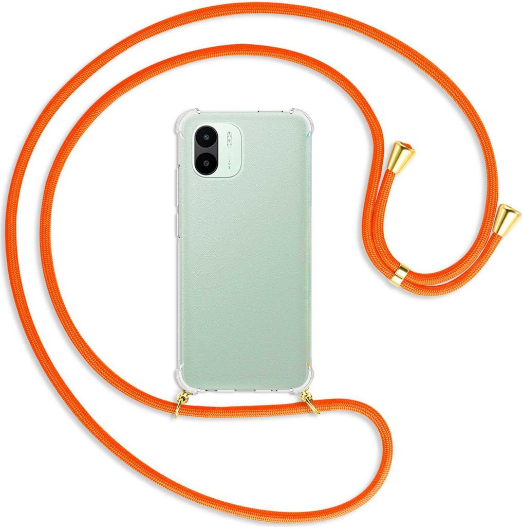Handykette Backcover-Schutzhülle mit Band (Metall goldfarben) für Xiaomi Redmi A1 (6.52'') - neonorange