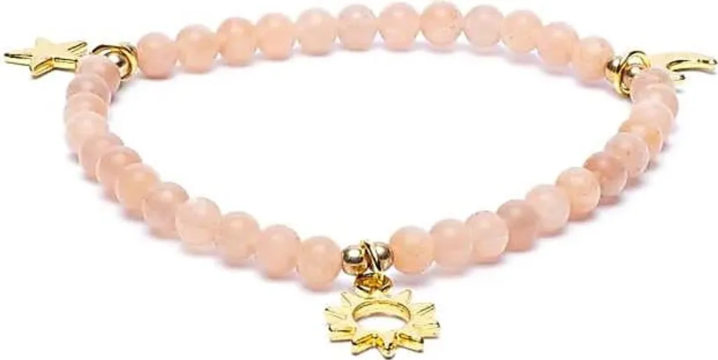 Duo de bracelets perles 4mm en pierre de soleil et pampilles célestes