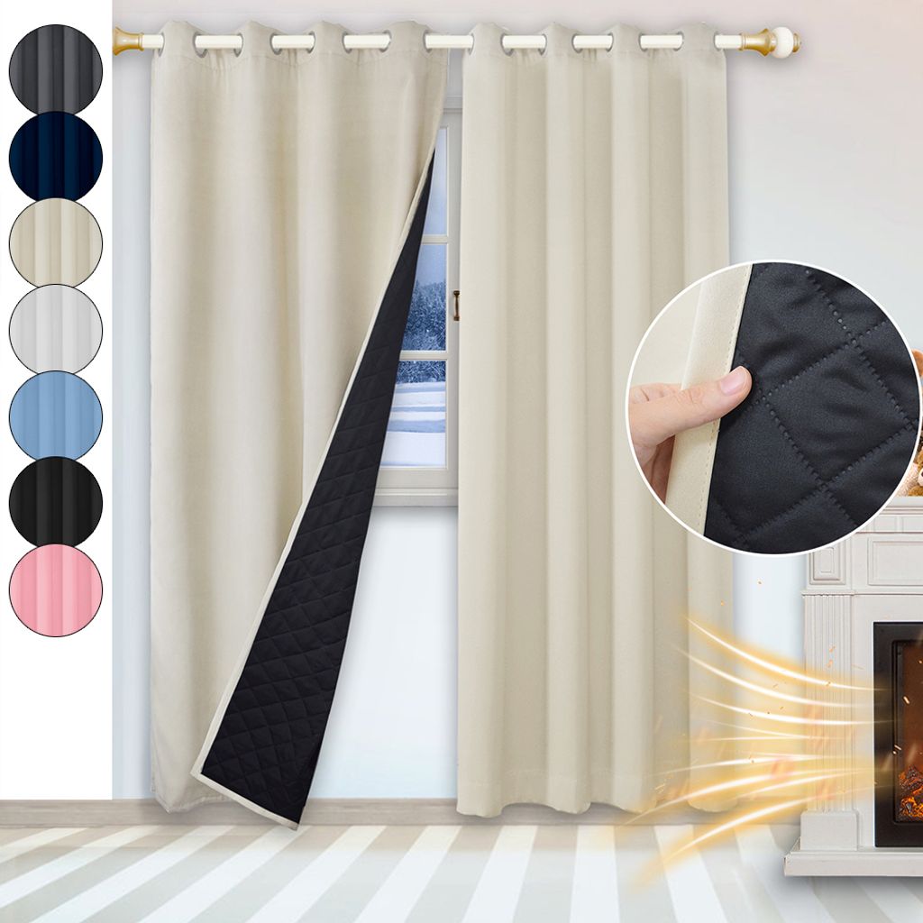 100% Verdunkelung Thermo Vorhänge Beige Blickdicht Produktbild 1