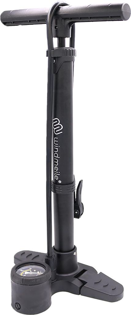 windmeile | Standpumpe Luftpumpe Fahrradpumpe mit Manometer max. 160 PSI, 11 bar, Alu, alle Ventile E-Bike Pedelec Schwarz