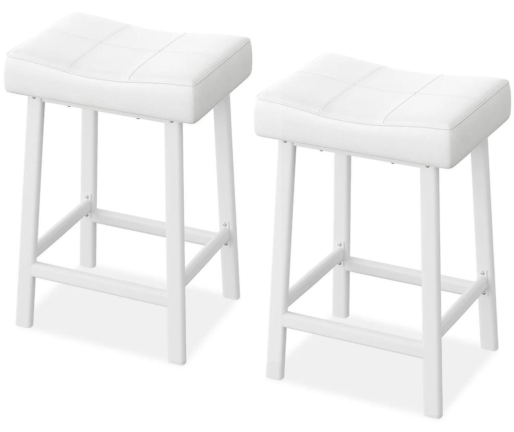 Barhocker 2er-Set - Rückenfreie Sattelsitz-Barhocker - 61 cm Sitzhöhe - PolyurethanKunstleder - Für Küche & Bar - Weiß