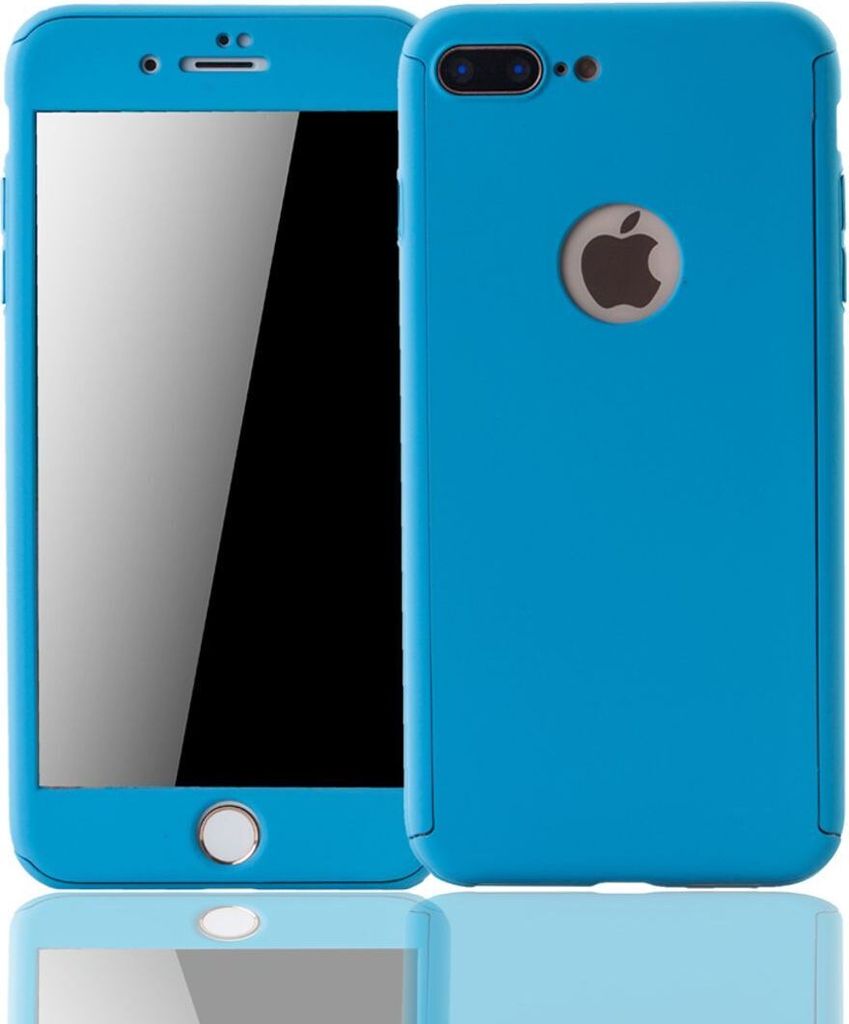 Handyhülle Schutzhülle für Apple iPhone 7 Plus Full Case Cover Displayschutz 360 Blau