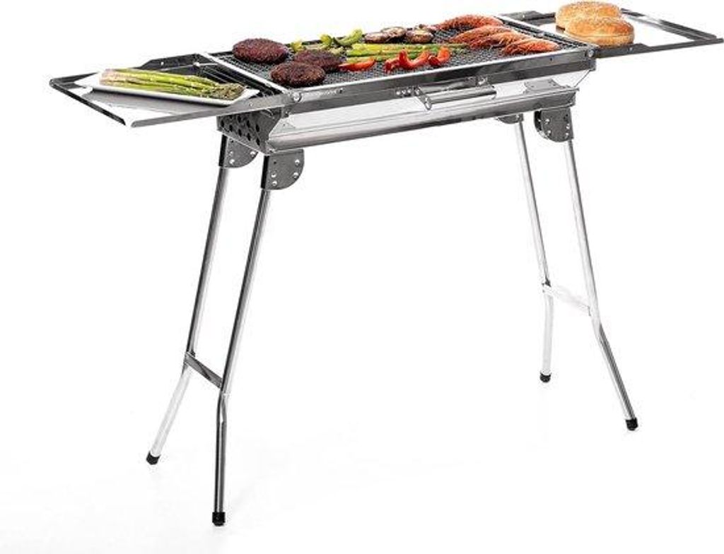 Faltbarer Edelstahlgrill – tragbares und zusammenklappbares Design für Holzkohle, mit 2 Seitenablagen und Belüftungsöffnungen – ideal für d...
