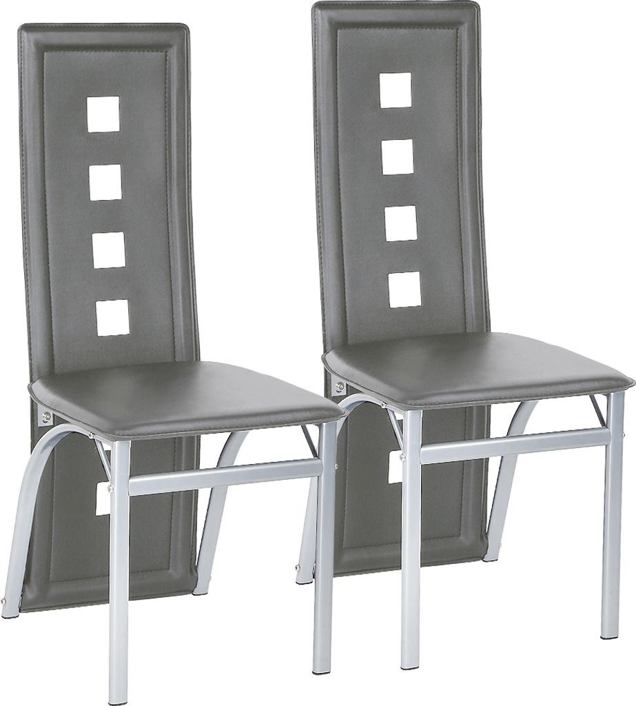 Two dining chairs shown from a front-diagonal view against a white background.