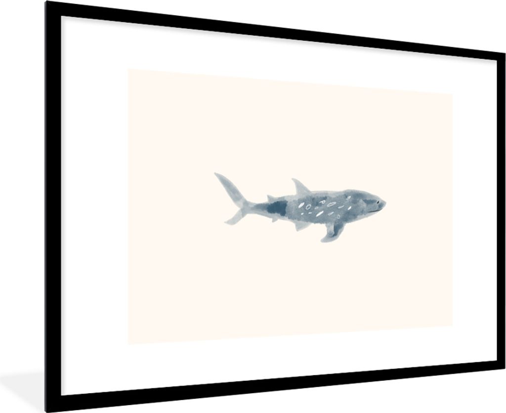 MuchoWow MuchoWow Gerahmtes Poster Fisch - Meer - Aquarell 90x60 cm - Poster mit zchwarzem Bilderrahmen - Wanddekoration - Fotos