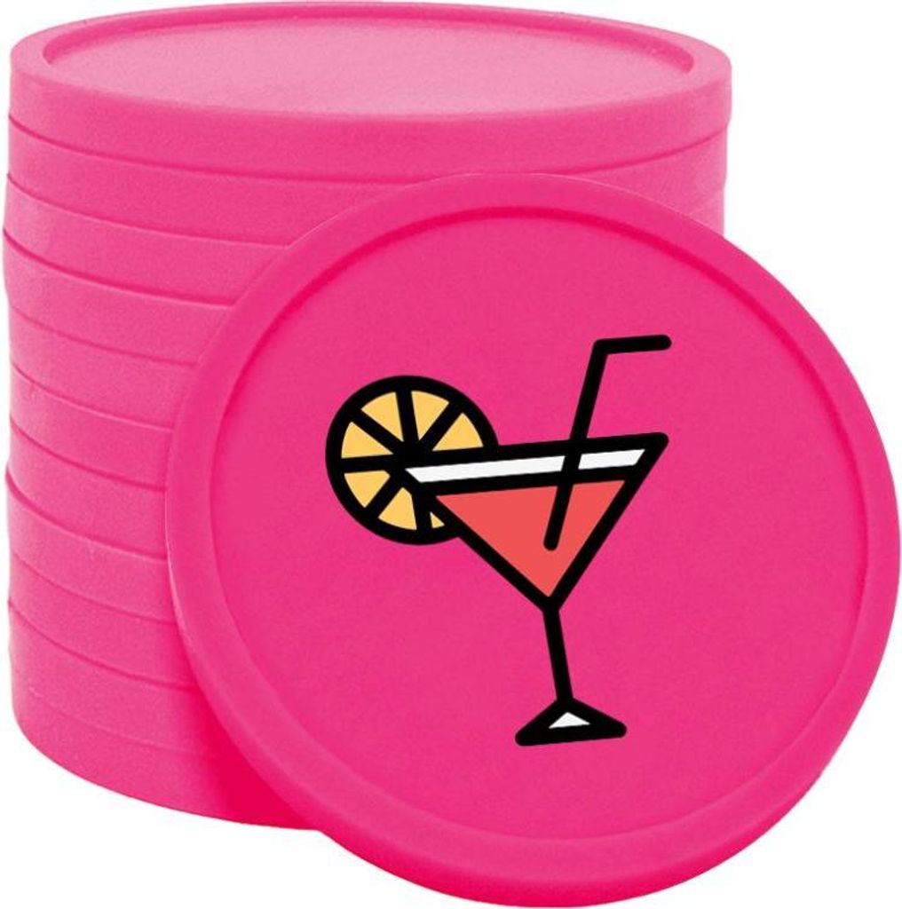 CombiCraft Kunststoff Wertmarken Chips Cocktailglas in Neonpink- 100 Stück - Ø29 mm
