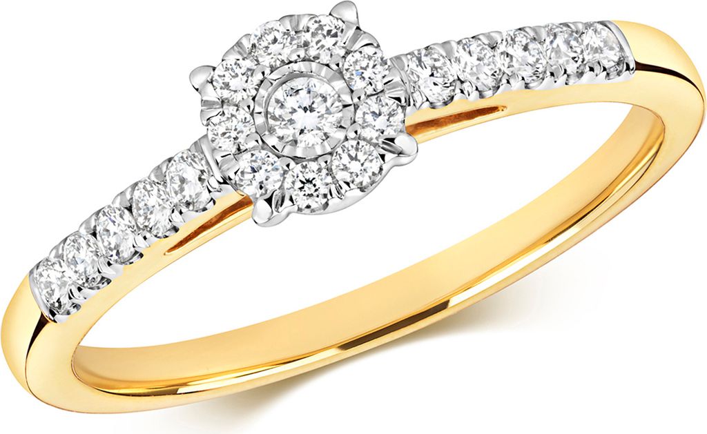 Funkelndes Feuer Edler 9 Karat (375) Gold Solitär Verlobung Damen - Diamant Ring Brillant-Schliff 0.25 Karat H - I1, 57 (18.1); TRS211879KYRSP