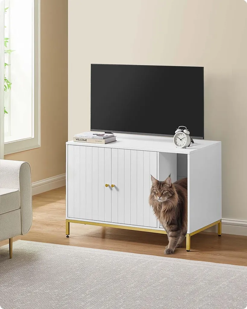Buffet pour litière chat blanc : cachette élégante et décorative
