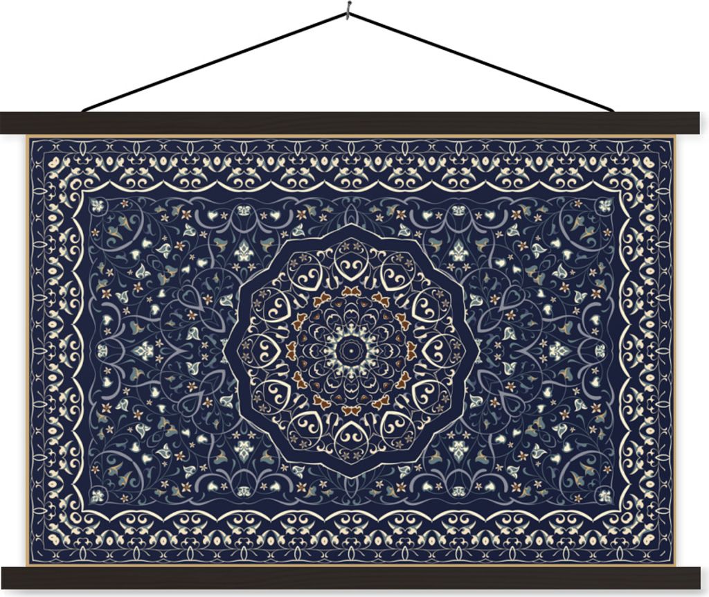 MuchoWow Textilposter Persischer Teppich - Mandala - Teppich - Blau 60x40 cm mit schwarzem Rahmen - Hölzernes