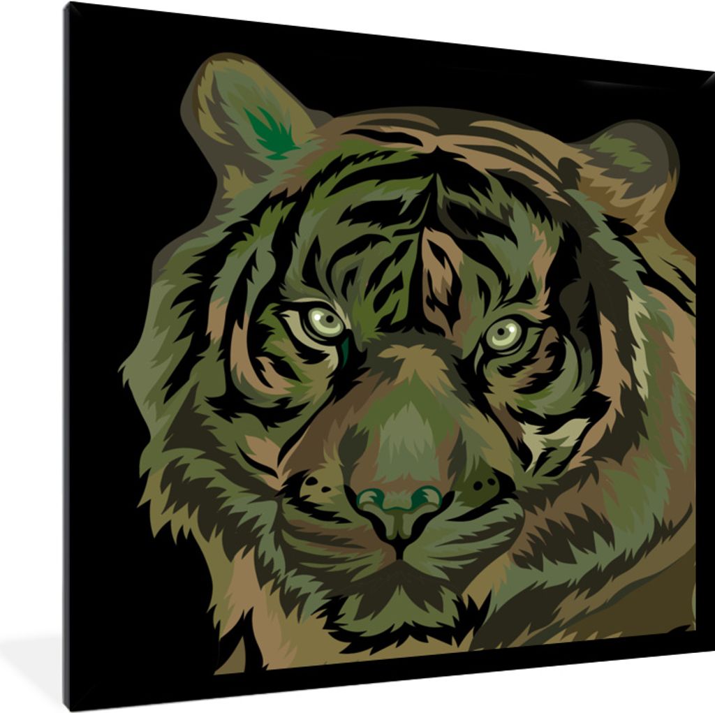 MuchoWow MuchoWow Gerahmtes Poster Tiger - Kopf - Grün 40x40 cm - Poster mit zchwarzem Bilderrahmen - Mit Rahmen - Wanddekoration Schlafzimmer
