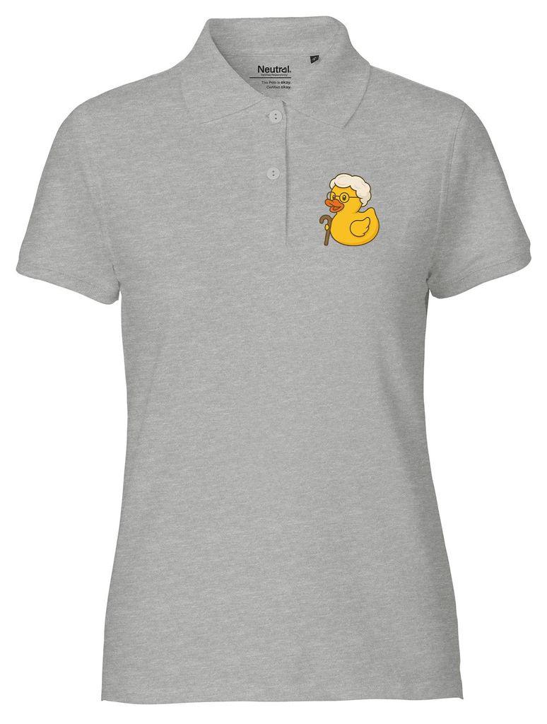 Huuraa Damen Polo Shirt Quietscheente Rente Comic Gummiente XXL Sport Grey Bio Baumwolle Fairtrade Poloshirt Geschenkidee