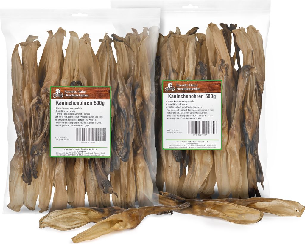 Kaureks Natur Hundeleckerlies Kaninchenohren 2x500g ohne Produktbild 