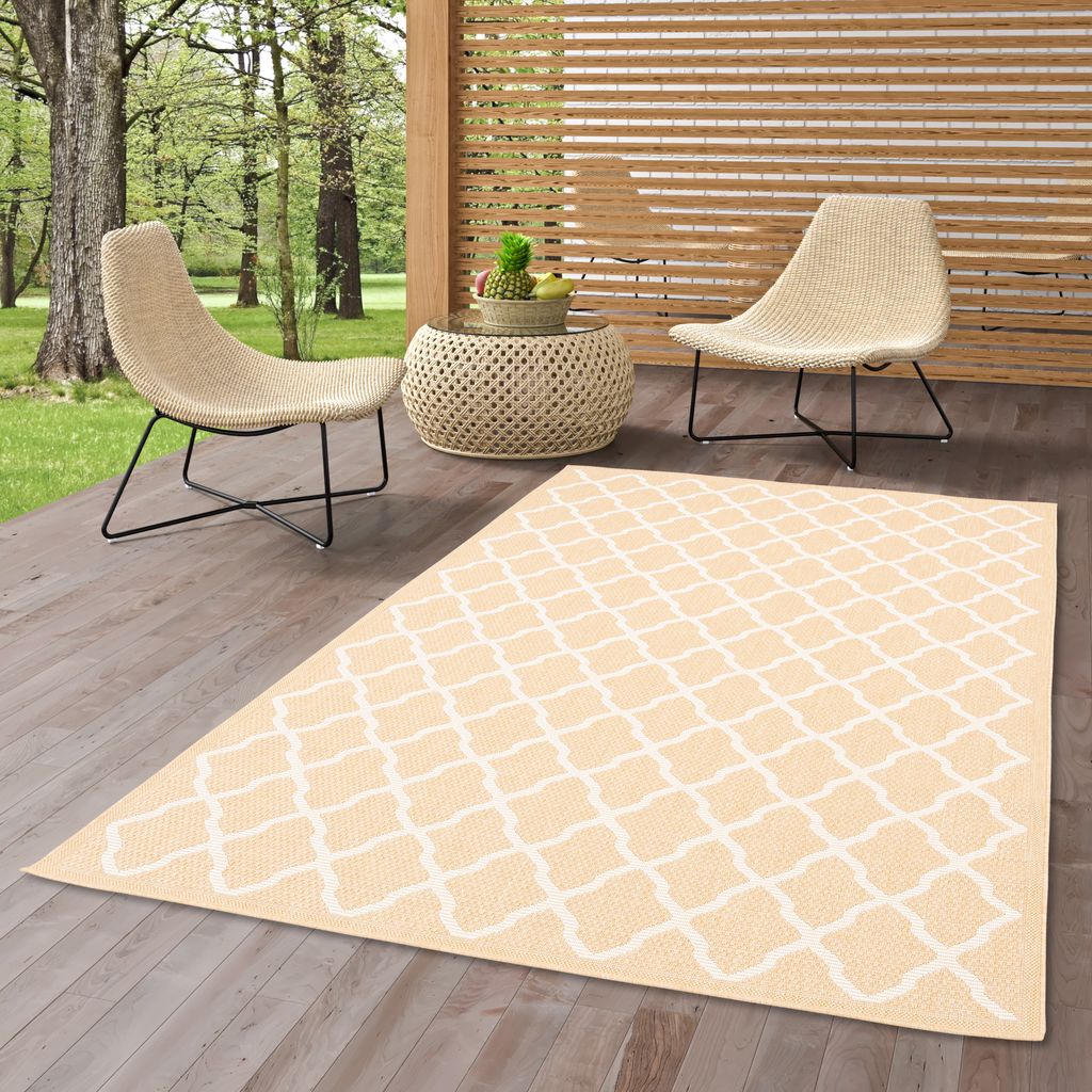 In & Outdoor Teppich Flachgewebe Natur Valencia Honig Modern, Größe:80x150 cm