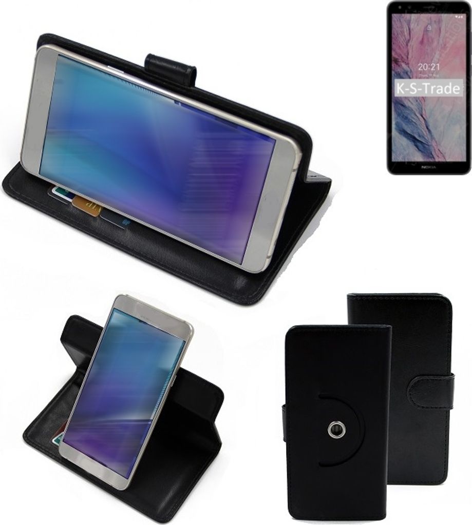 K-S-Trade Case Schutzhülle Handyhülle kompatibel mit Nokia C01 Plus Flipcase Smartphone Cover Handy Schutz Tasche Klapphülle Walletcase schwarz