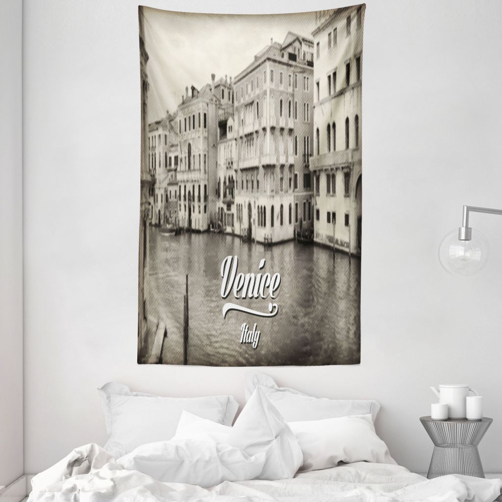 ABAKUHAUS Venedig Wandteppich und Tagesdecke, Old Venice Vintage Photo aus Weiches Mikrofaser Stoff Waschbar ohne Verblassen Digitaldruck, 140 x 23...