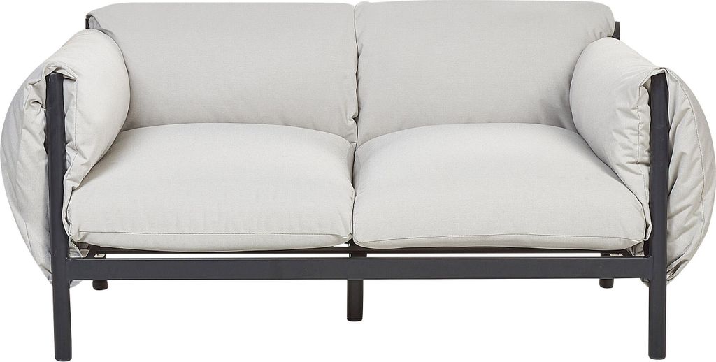 BELIANI Gartensofa 2-Sitzer Hellgrau und Schwarz Aluminium mit Stoffbezug Niedriger Lehne Modern Terasse Balkon Außen Wohnzimmer Gartenzubehör