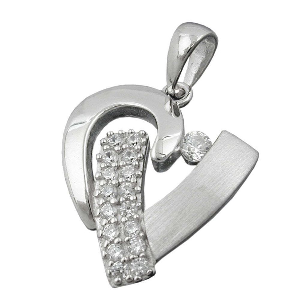 Anhänger 19x17mm Herz mit vielen Zirkonias matt-glänzend rhodiniert Silber 925 silber 19x17mm