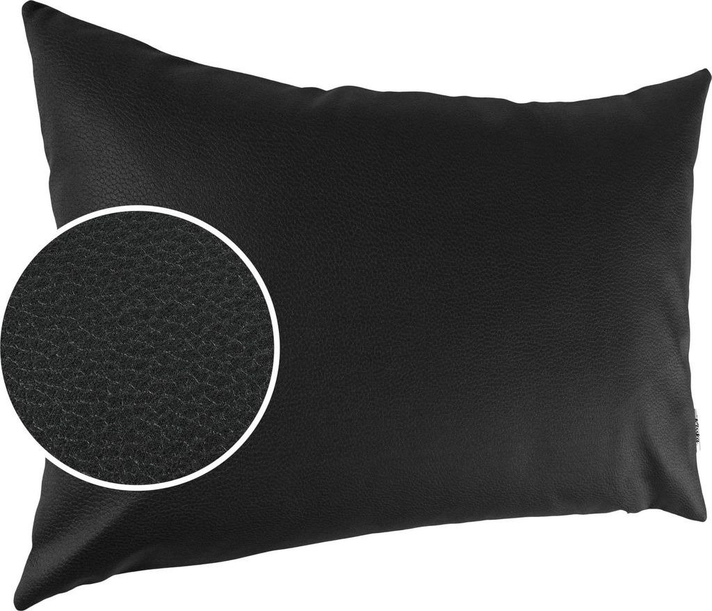Dekokissen 30x50cm ohne Füllung KUMO atmungsaktive Kunstleder Kissenbezug Zierkissen Einfarbig Leder-Optik UNI Schwarz