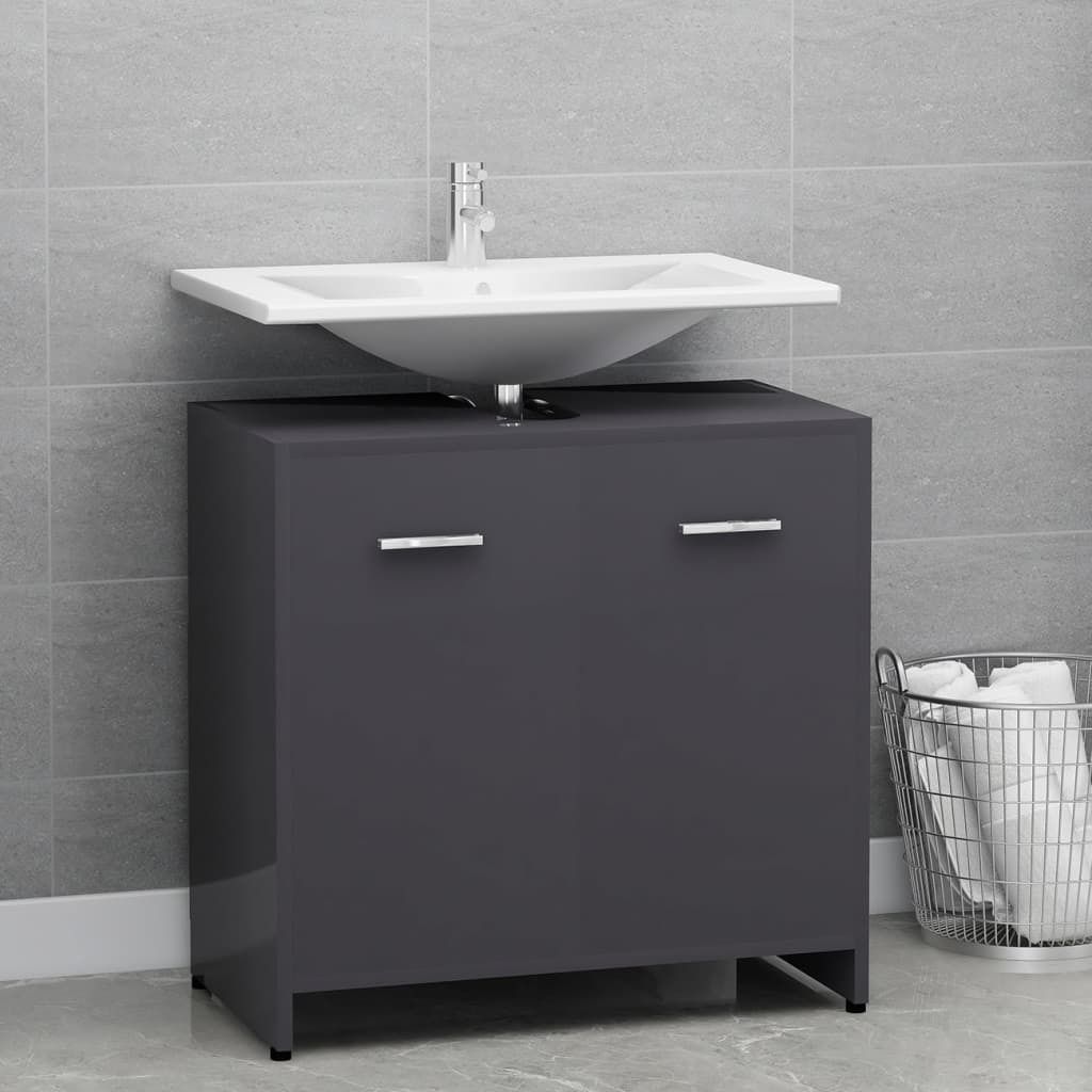 Möbel Badezimmerschrank Hochglanz-Grau 60x33x61 cm Holzwerkstoff - Badezimmer 802578