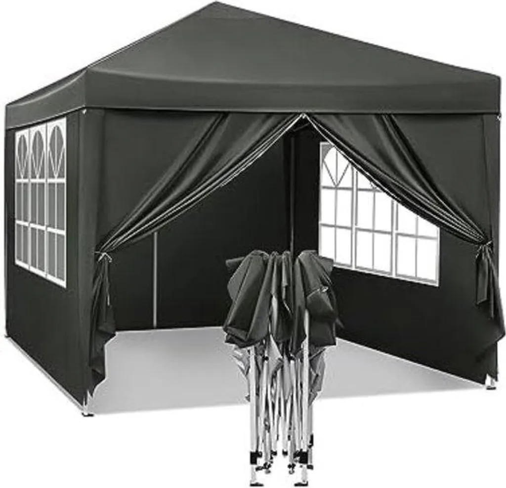 Tonnelle 3x3 m grise imperméable avec 4 parois latérales incluses