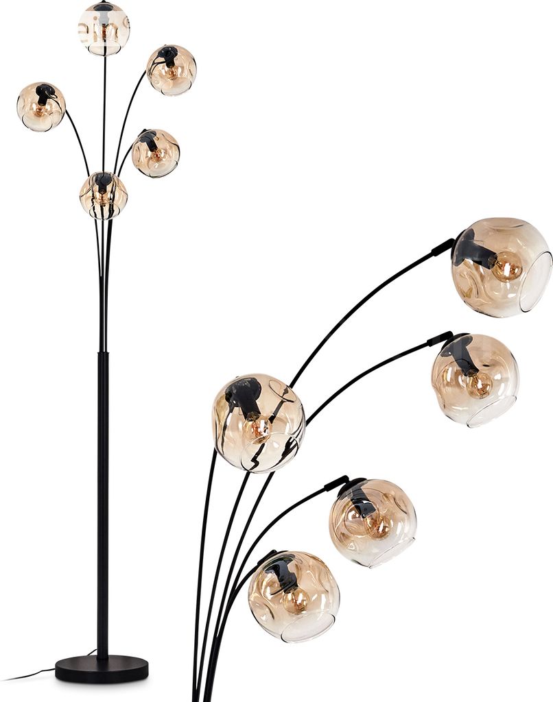 Villamare Stehlampe aus Metall/Glas in Schwarz/Bernsteinfarben/Klar