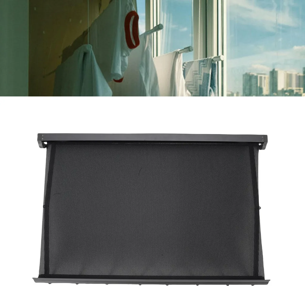 Séchoir mural gris avec filet rétractable - Support linge 60cm pliable - 2
