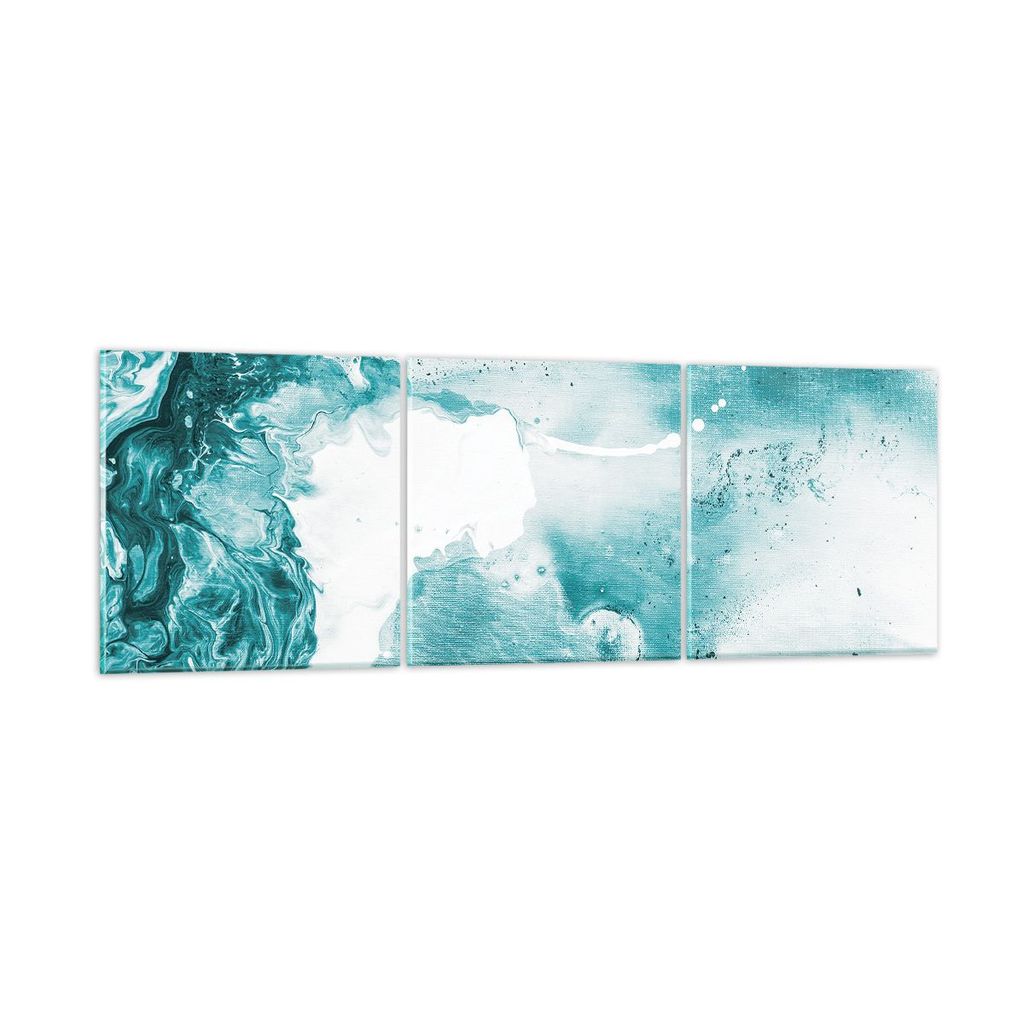 Bilder auf glas - 3 Teile - Abstraktion Meer Türkis - 120x40cm - Glasbilder - Wandbilder - Bilder - zum Aufhängen bereit - Wanddekoration aus Gla...