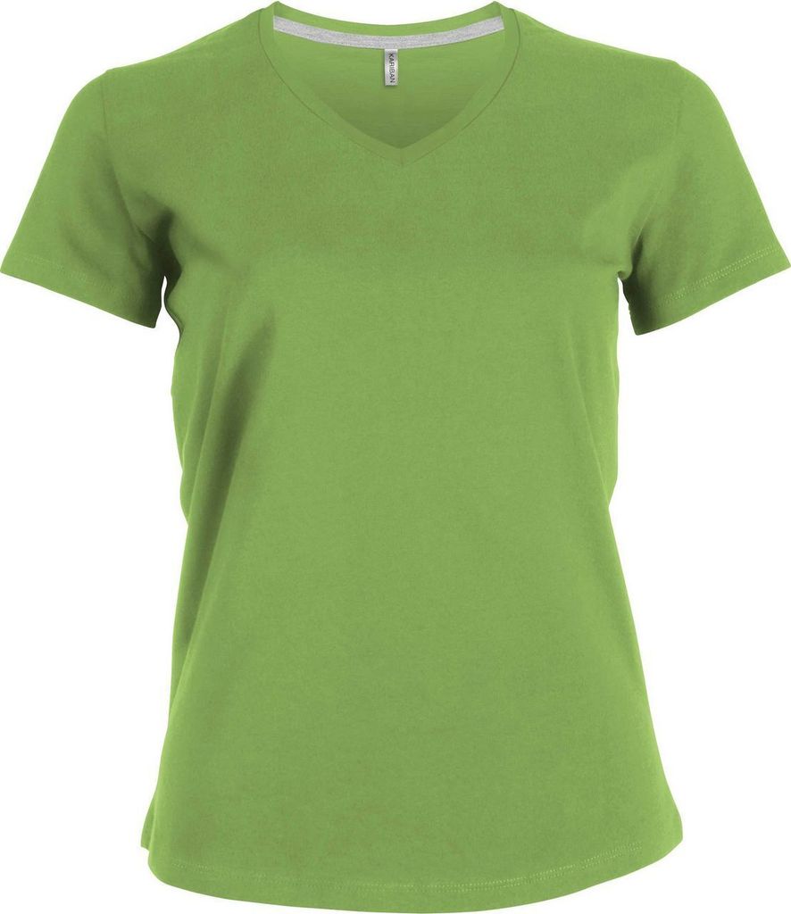 Kariban Damen T-Shirt V-Neck Kurzarm V-Ausschnitt Shirts Baumwolle Tee, Größe:3XL, Farbe:Lime