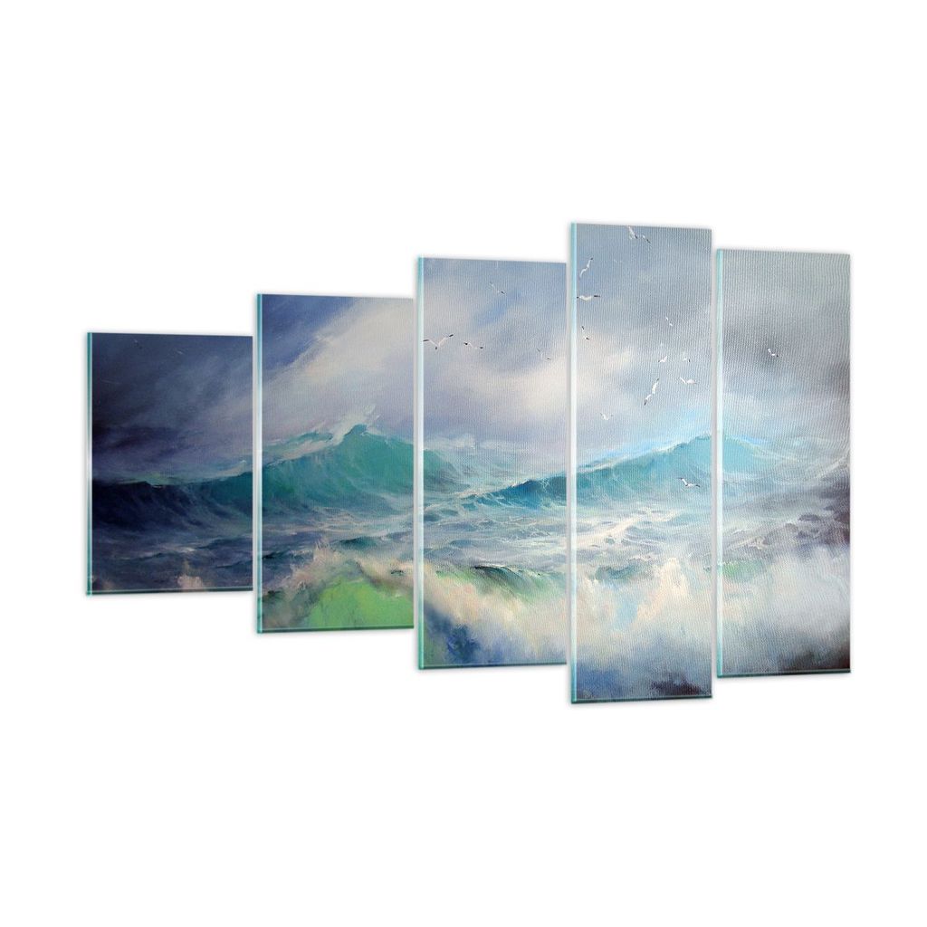 Bilder auf glas - Meer Welle Möwe - 100x60cm - Glasbilder - Wandbilder - Kunstdruck - zum Aufhängen bereit - Wanddekoration aus Glas - Glas Bilde...
