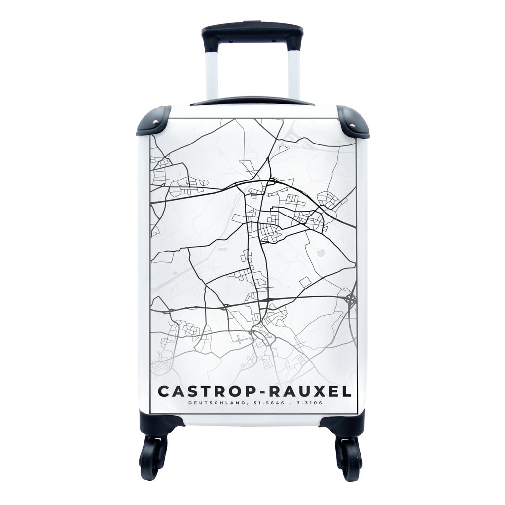 MuchoWow Koffer Handgepäck Trolley Rollkoffer Kleine Reisekoffer mit 4 Rollen - Castrop-Rauxel - Karte - Stadtplan - Cabin Size < 55x40x23 cm & ...