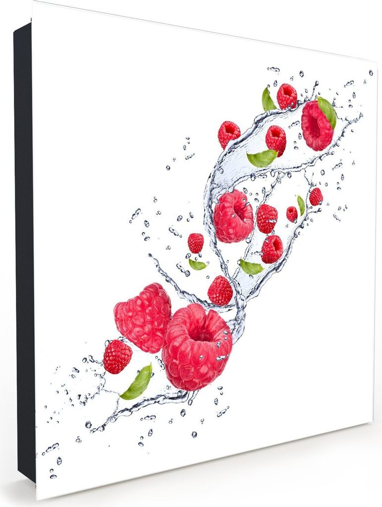 Nachbildung-Schlüsselkasten, Magnetpinnwand und Memoboard mit Glasfront Motiv Himbeeren auf Wassersplash
