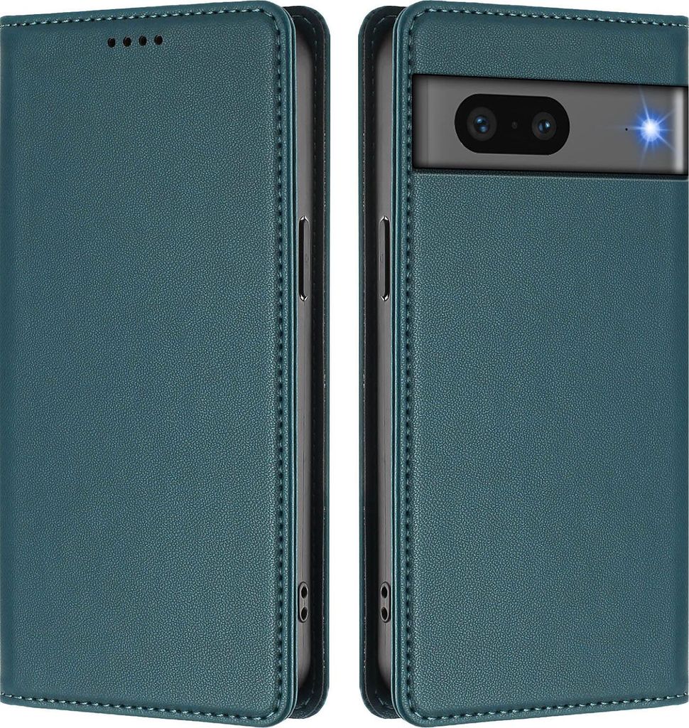 Handyhülle für Google Pixel 7, Kunstleder Klapphülle Stoßfeste Magnetische Hülle mit Ständer Grün