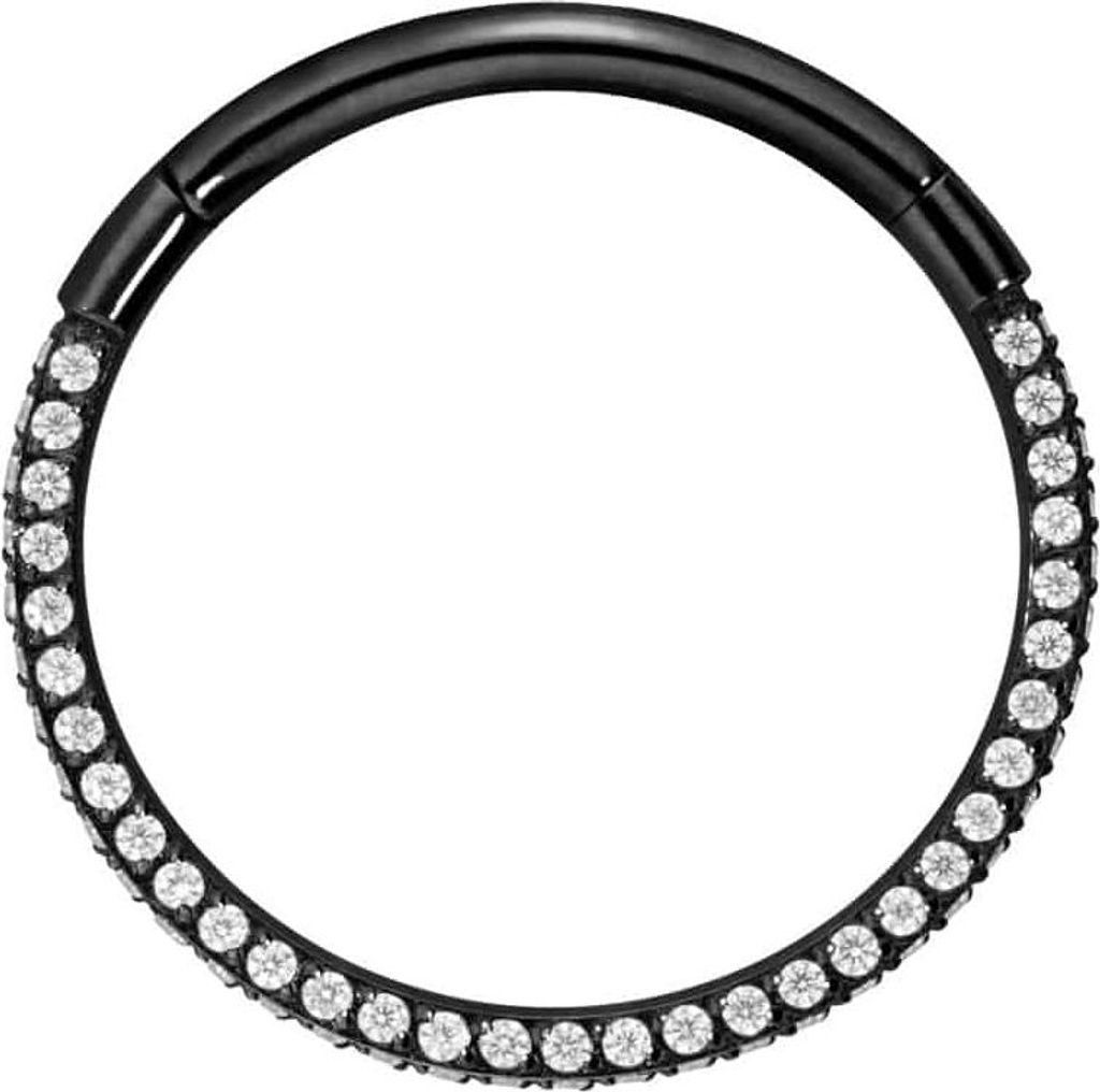 Ohrpiercing, Nasenpiercing, Septum Piercing Titan Segmentring Clicker KRISTALLRAND Schwarz Innendurchmesser: 12 mm