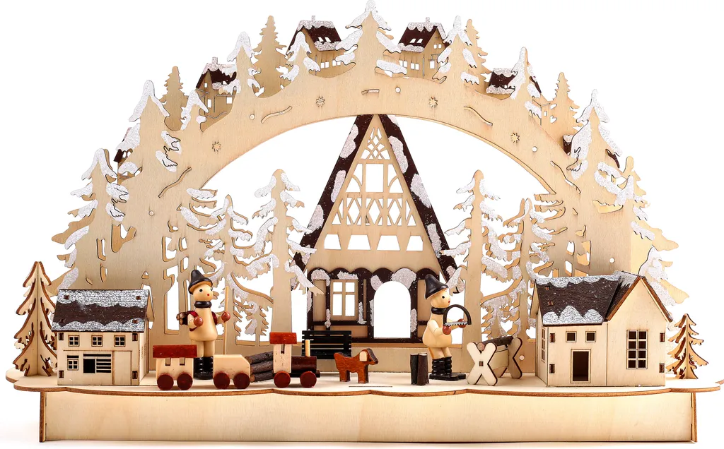 Arc de Noël LED Sécurisé en Bois : Décoration d'Hiver sans Risque