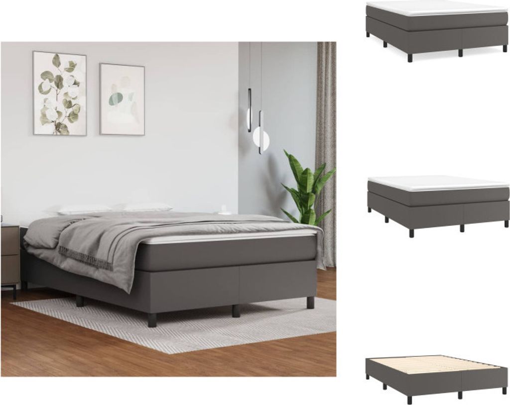 vidaXL Boxspringbett mit Matratze Grau 140x200 cm Kunstleder - Betten & Bettgestelle