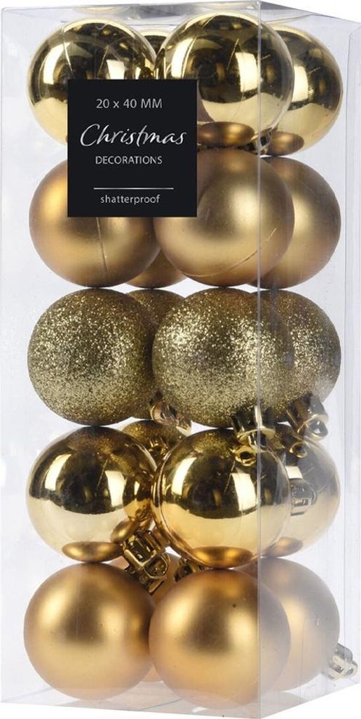 Satz von 20 Christbaumkugeln Plastik gold 4cm