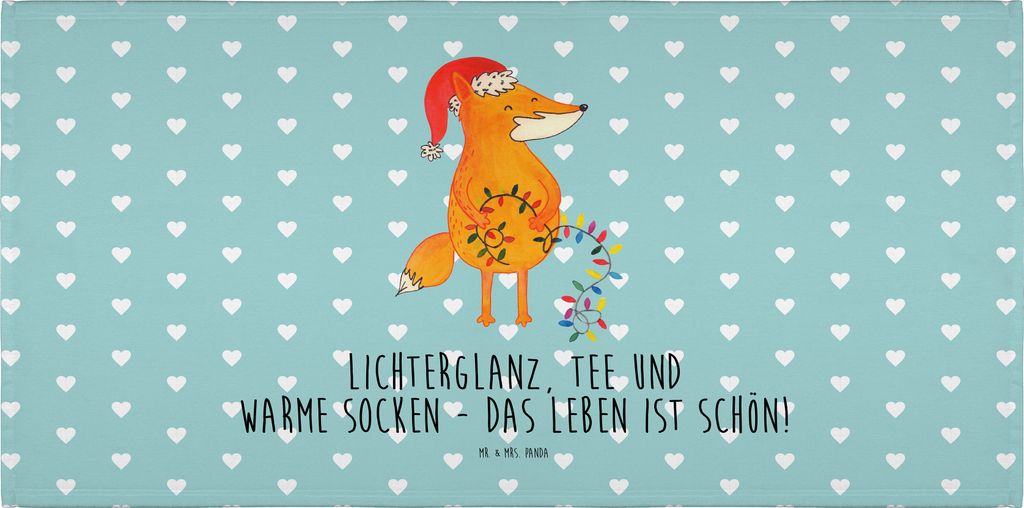 Mr. & Mrs. Panda Handtuch Fuchs Weihnachten - Türkis Pastell - Geschenk, 50x100, Nikolaus, Füchse, kleines, Heiligabend, Weihnachtsmann, Flauscht...