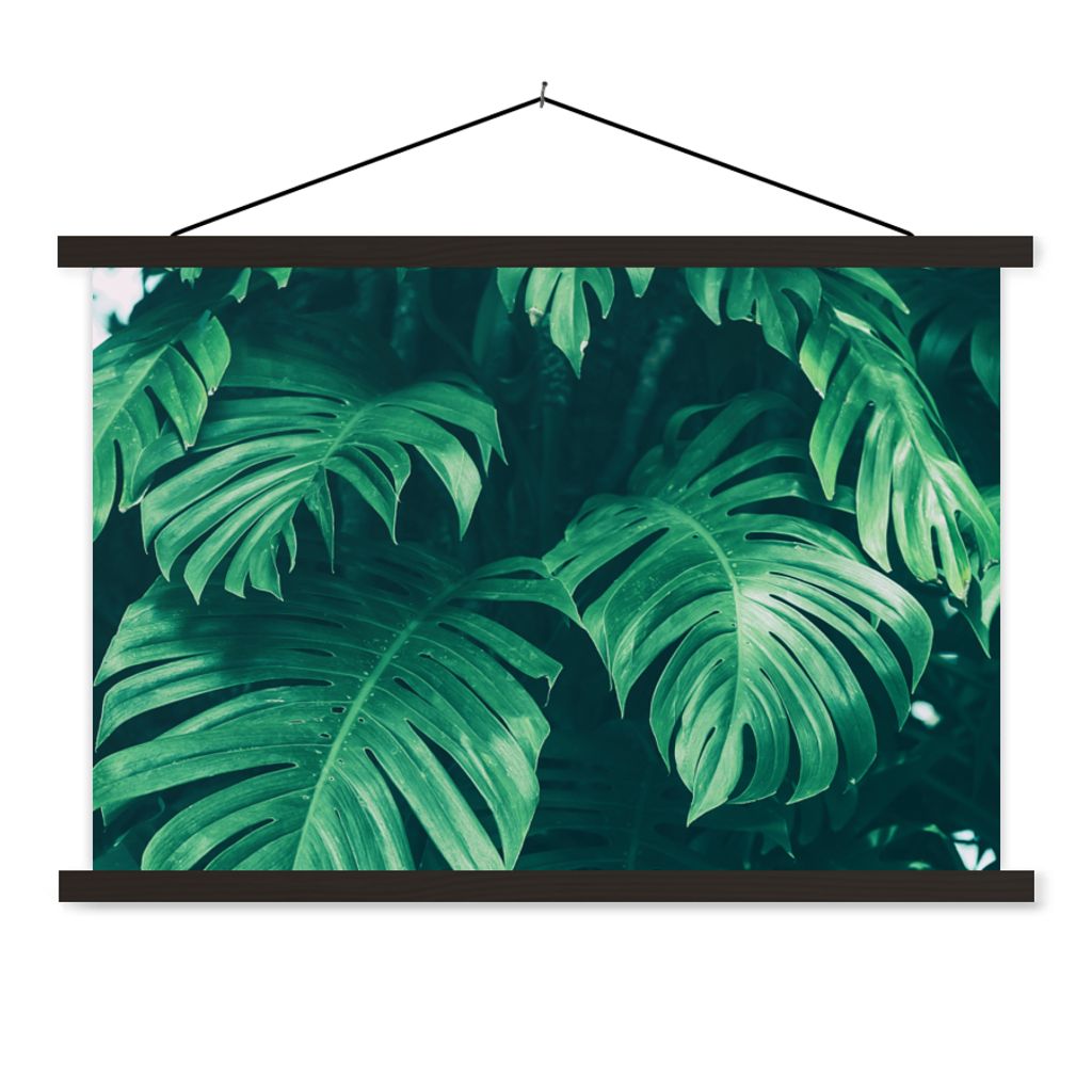 MuchoWow Textilposter Monstera - Blätter - Pflanzen - Dschungel - Natur 90x60 cm mit schwarzem Rahmen - Aufhängungssatz