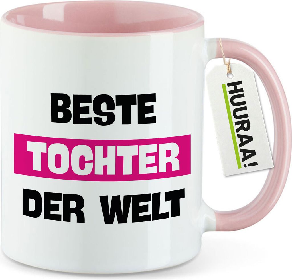 Huuraa Kaffeetasse Beste Tocher der Welt 330ml Rosa Keramik Kaffeebecher Geschenkidee