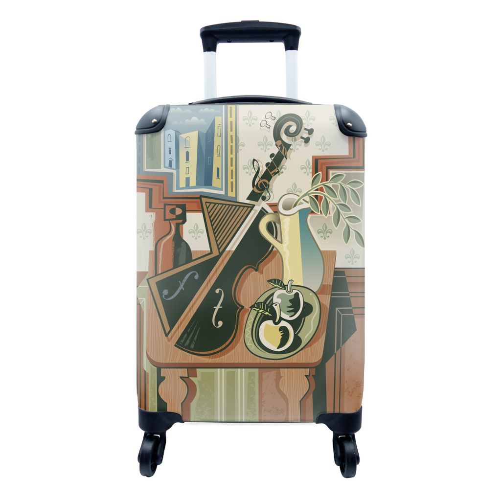 MuchoWow Koffer Handgepäck Trolley Rollkoffer Kleine Reisekoffer mit 4 Rollen - Stilleben - Abstrakt - Geige - Cabin Size < 55x40x23 cm & 55x40x...