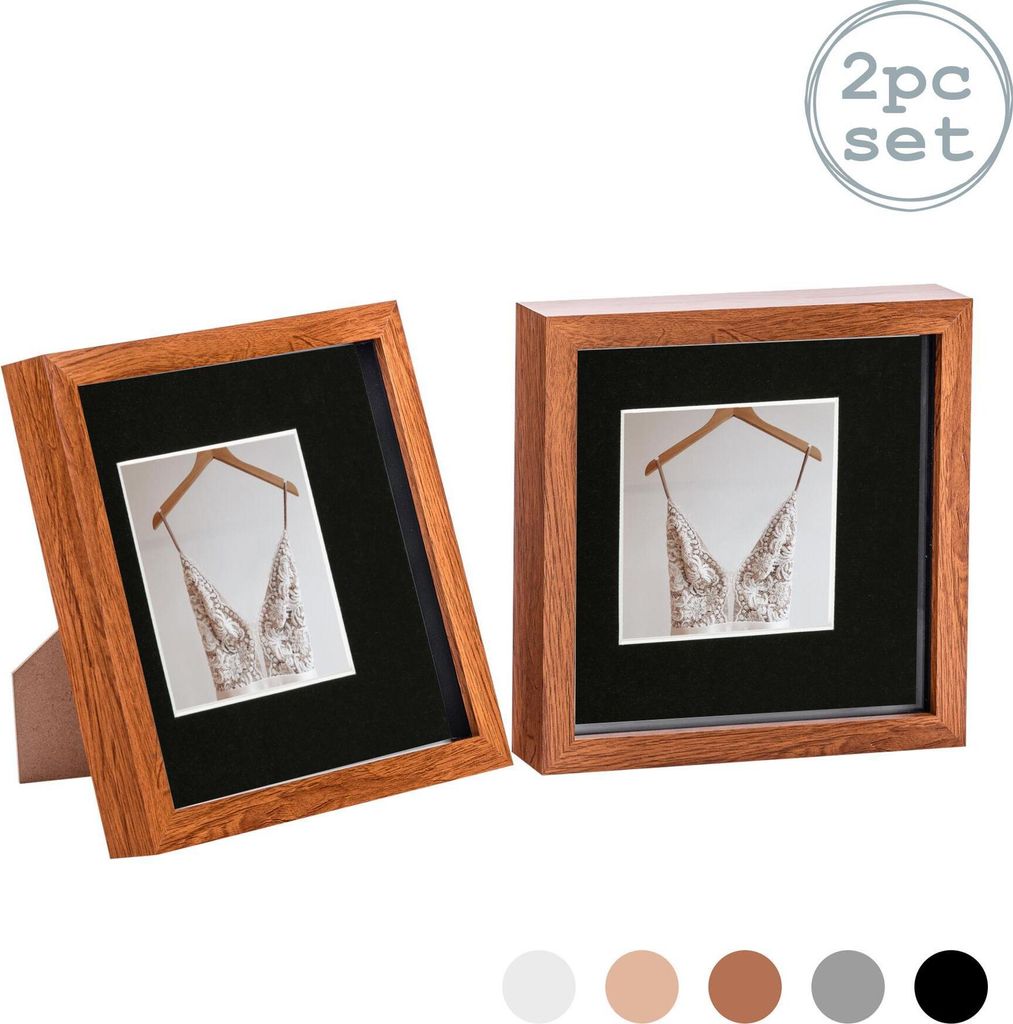 Nicola Spring 2 Stück 8 x 8 3D-Schatten-Kasten-Foto-Rahmen-Set - Craft Anzeigen Bilderrahmen mit 4 x 4 Montage - Glas Aperture - Dark Wood / Schwarz