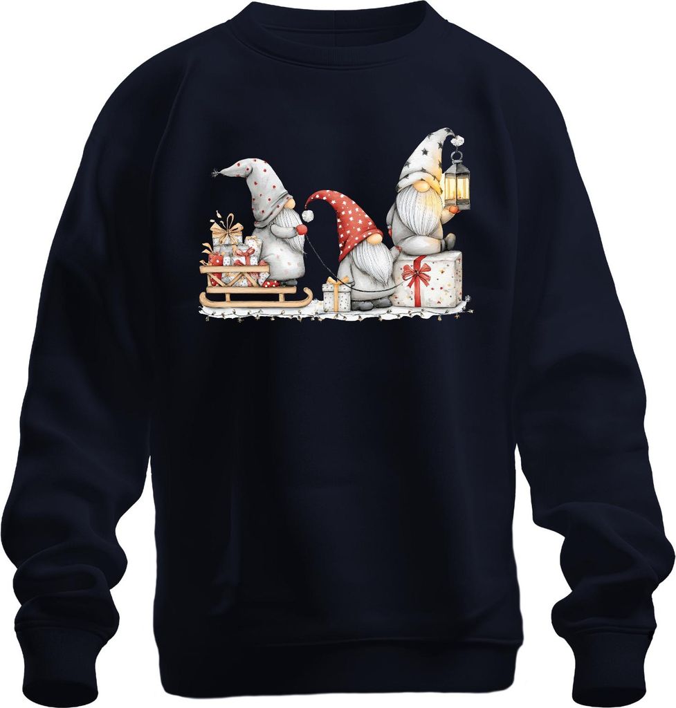 Weihnachtswichtel Schlitten Geschenke Laterne rot grau süß lustig Uni Sweatshirt Pullover, Navy, L