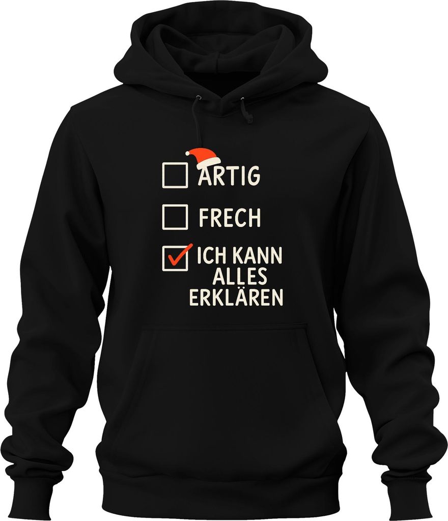 lustiges Weihnachtsgeschenk Ich kann alles erklären frech Spruch Uni Hoodie Kapuzenpullover, Schwarz, M