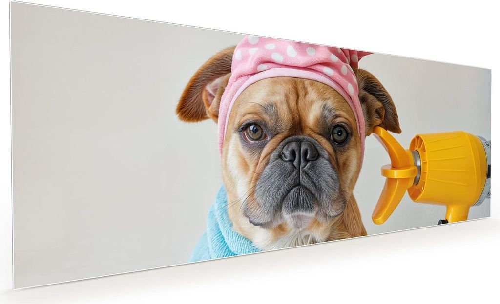 Küchenrückwand Spritzschutz Glas mit Motiv Hund mit Badehandtuch 40 x 40 cm