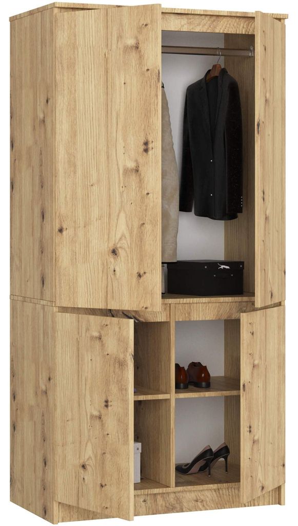 Kleiderschrank S90 90cm Garderobe 4 Türen Schrank 4 Fächer 180cm hoch 51cm tief CLP